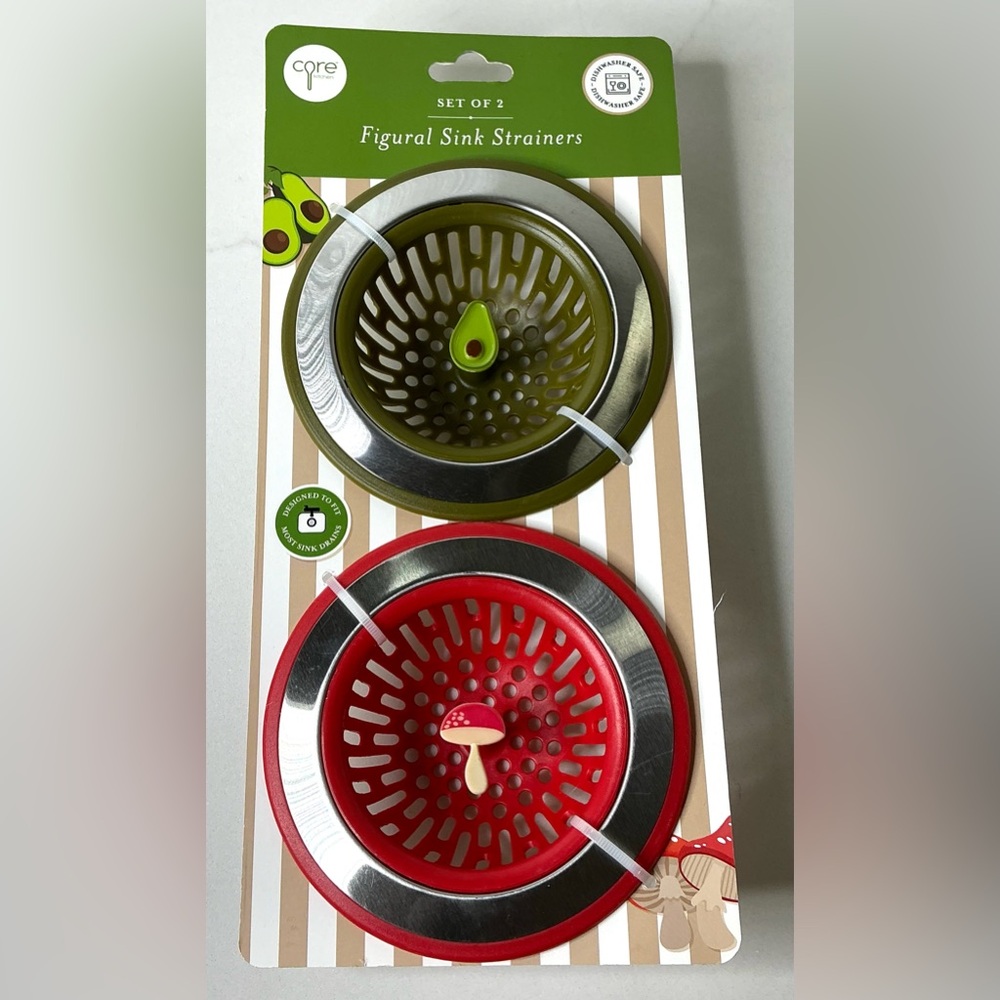 2 Core Sink Strainer Kitchen Decor Avocado & Mushrooms New